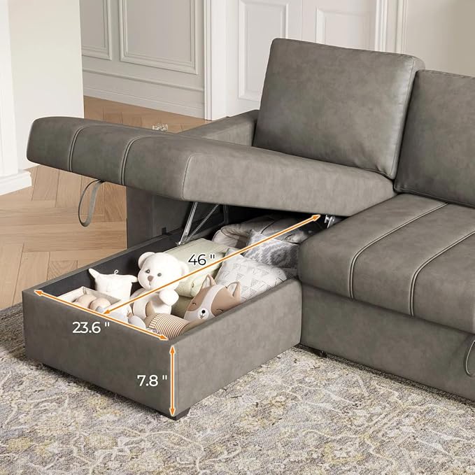 Eiram Berlin 5‑Seater L‑Shape Sofa Cum Bed with Hidden Storage & Magazine Pocket
