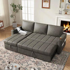 Eiram Berlin 5‑Seater L‑Shape Sofa Cum Bed with Hidden Storage & Magazine Pocket
