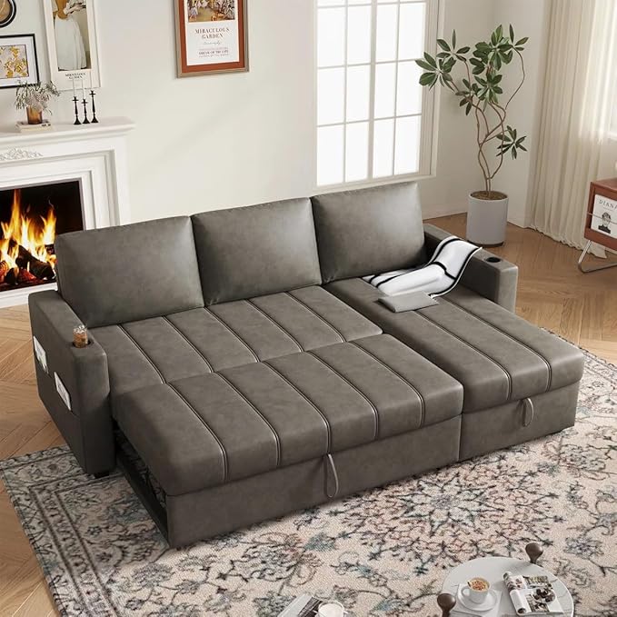 Eiram Berlin 5‑Seater L‑Shape Sofa Cum Bed with Hidden Storage & Magazine Pocket
