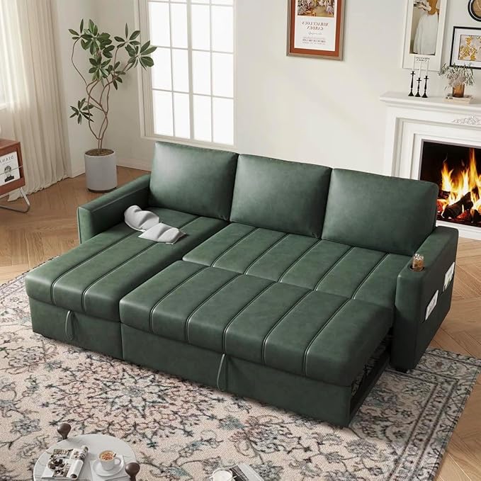 Eiram Berlin 5‑Seater L‑Shape Sofa Cum Bed with Hidden Storage & Magazine Pocket