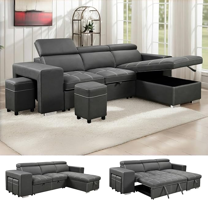 Eiram Flexora Luxe 5‑Seater L‑Shape Sofa Cum Bed with Pull‑Out Bed & Storage