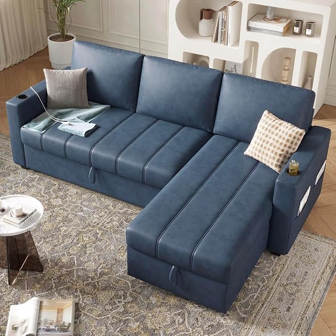Eiram Berlin 5‑Seater L‑Shape Sofa Cum Bed with Hidden Storage & Magazine Pocket