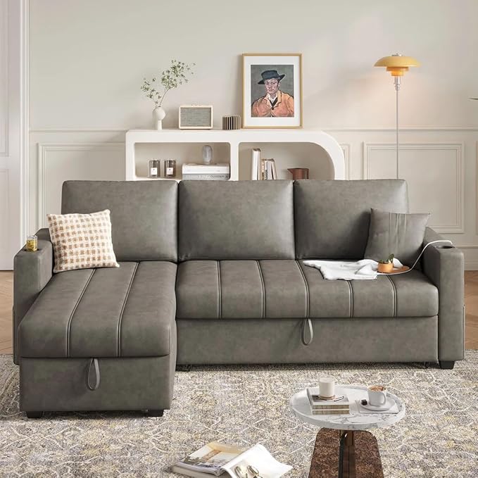 Eiram Berlin 5‑Seater L‑Shape Sofa Cum Bed with Hidden Storage & Magazine Pocket