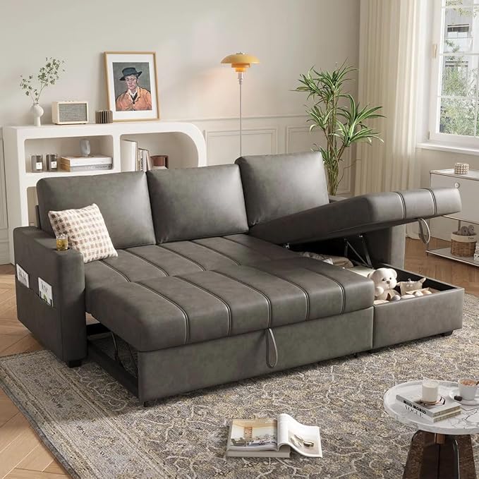 Eiram Berlin 5‑Seater L‑Shape Sofa Cum Bed with Hidden Storage & Magazine Pocket