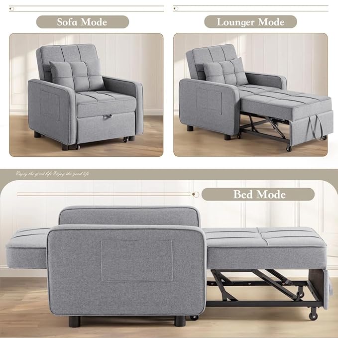 Eiram SoloRest 1-Seater Sofa Cum Bed with Pull-Out Bed Extension