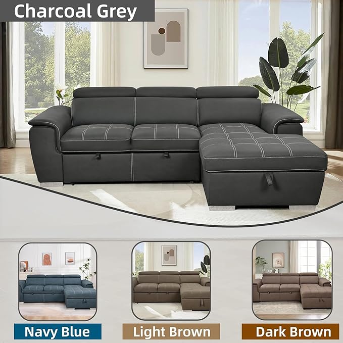 Eiram Oslo 5‑Seater L‑Shape Sofa Cum Bed with Hidden Storage & Magazine Pocket