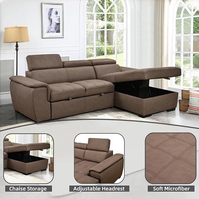 Eiram Oslo 5‑Seater L‑Shape Sofa Cum Bed with Hidden Storage & Magazine Pocket