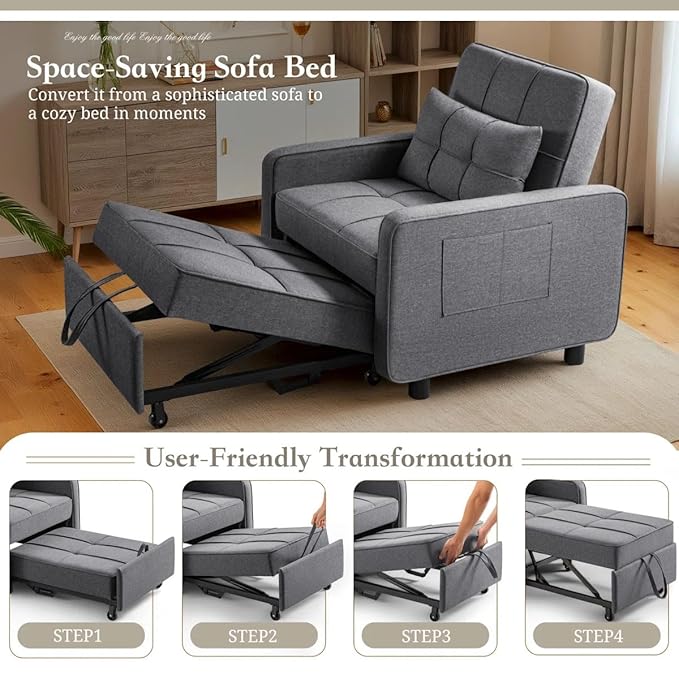 Eiram SoloRest 1-Seater Sofa Cum Bed with Pull-Out Bed Extension
