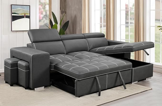 Eiram Flexora Luxe 5‑Seater L‑Shape Sofa Cum Bed with Pull‑Out Bed & Storage