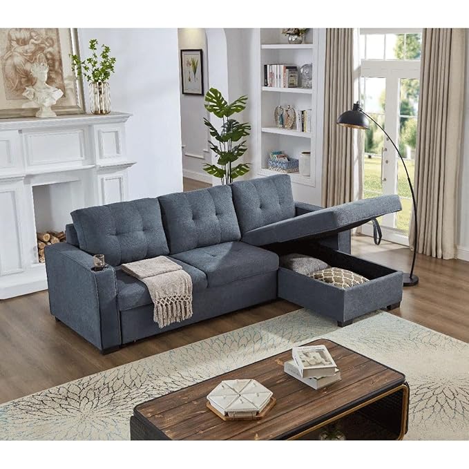 Eiram Berlin 5‑Seater L‑Shape Sofa Cum Bed with Hidden Storage & Magazine Pocket