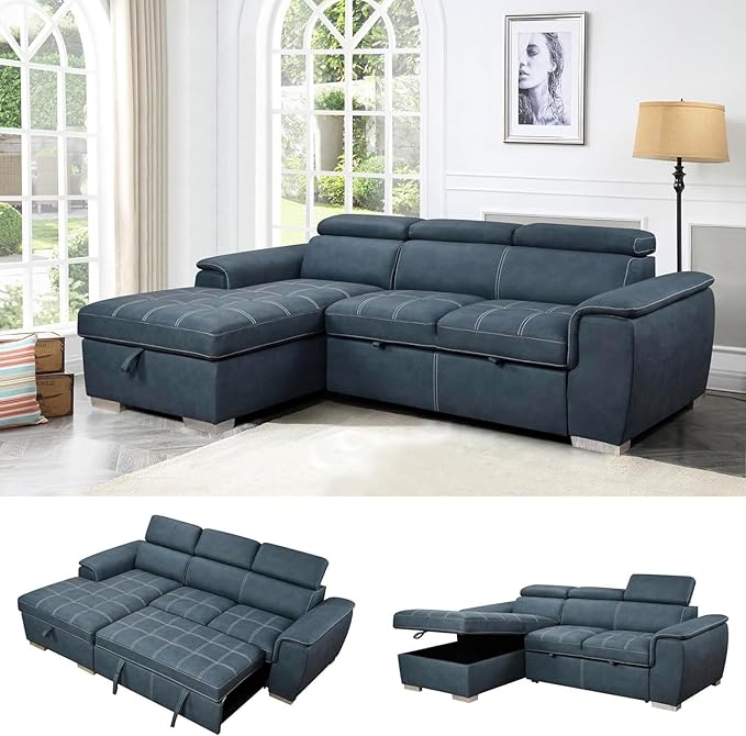 Eiram Oslo 5‑Seater L‑Shape Sofa Cum Bed with Hidden Storage & Magazine Pocket