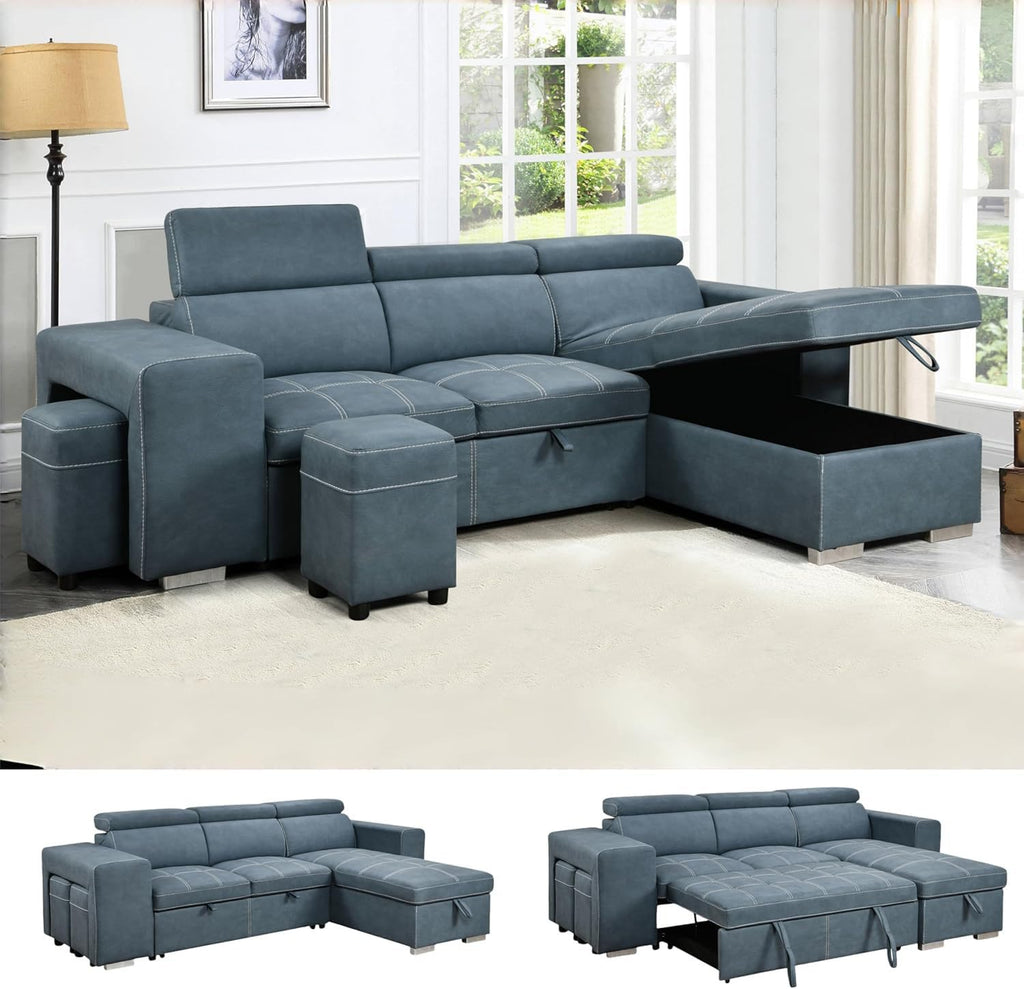 Eiram Flexora Luxe 5‑Seater L‑Shape Sofa Cum Bed with Pull‑Out Bed & Storage