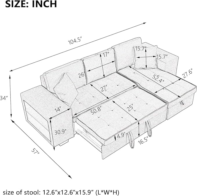 Eiram UrbanoFlex 5‑Seater Sofa Cum Bed with Storage