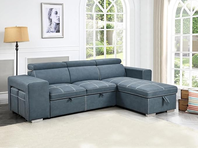 Eiram Flexora Luxe 5‑Seater L‑Shape Sofa Cum Bed with Pull‑Out Bed & Storage