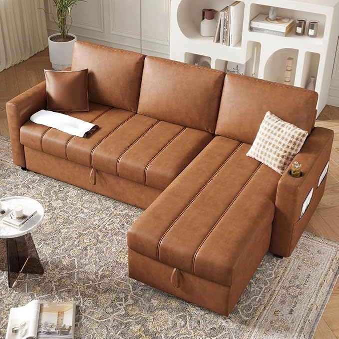 Eiram Berlin 5‑Seater L‑Shape Sofa Cum Bed with Hidden Storage & Magazine Pocket