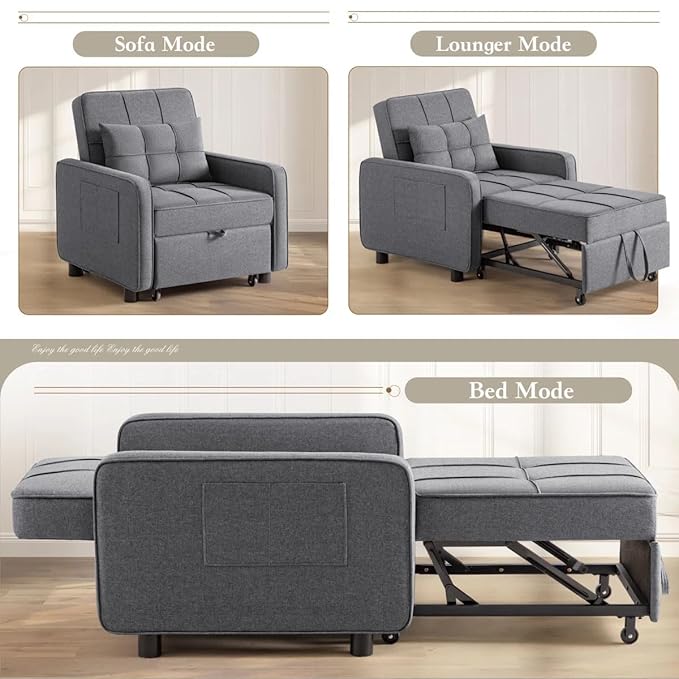 Eiram SoloRest 1-Seater Sofa Cum Bed with Pull-Out Bed Extension