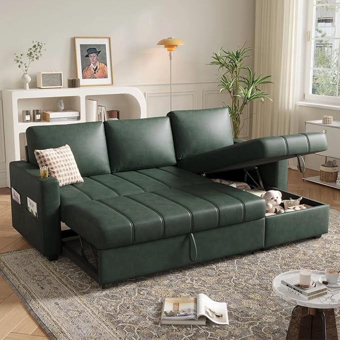 Eiram Berlin 5‑Seater L‑Shape Sofa Cum Bed with Hidden Storage & Magazine Pocket