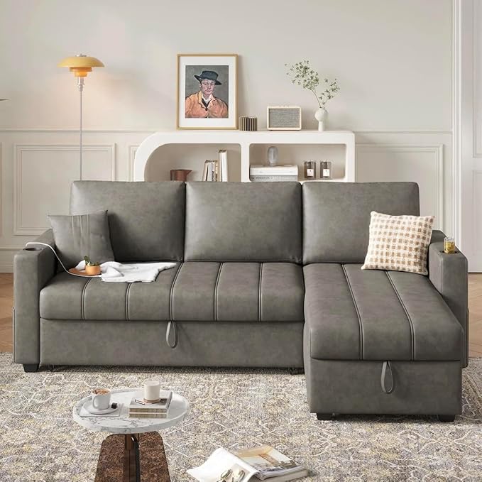 Eiram Berlin 5‑Seater L‑Shape Sofa Cum Bed with Hidden Storage & Magazine Pocket