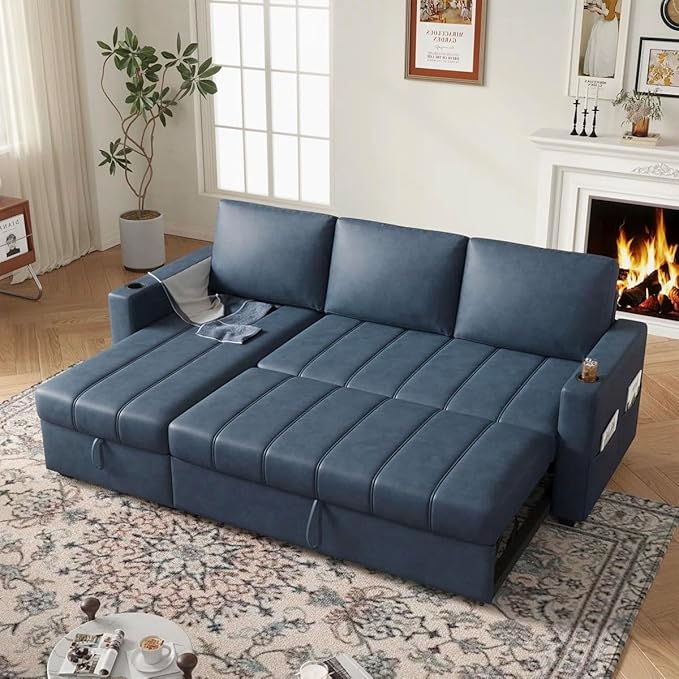 Eiram Berlin 5‑Seater L‑Shape Sofa Cum Bed with Hidden Storage & Magazine Pocket