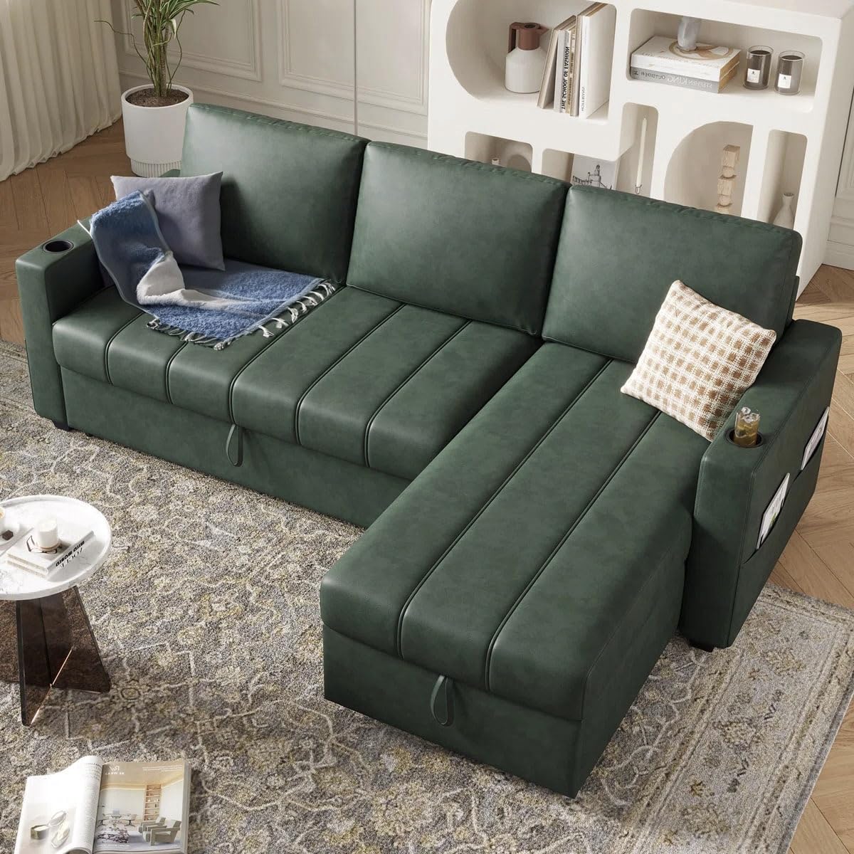 Eiram Berlin 5‑Seater L‑Shape Sofa Cum Bed with Hidden Storage & Magazine Pocket