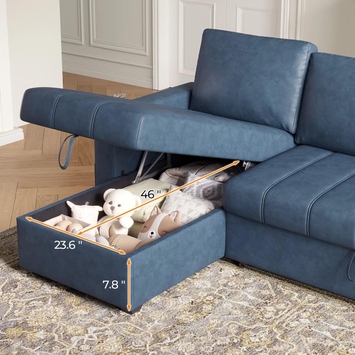 Eiram Berlin 5‑Seater L‑Shape Sofa Cum Bed with Hidden Storage & Magazine Pocket