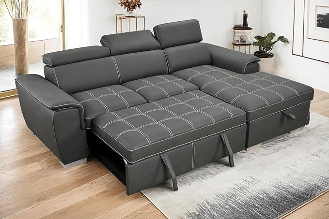 Eiram Oslo 5‑Seater L‑Shape Sofa Cum Bed with Hidden Storage & Magazine Pocket