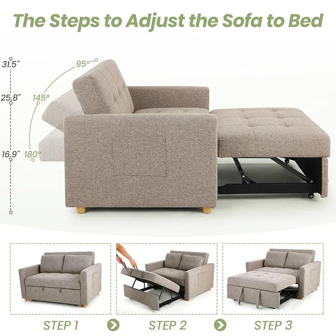 Eiram FlexiFold 3-in-1 Convertible Sofa Cum Bed for Living Room