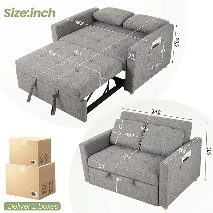 Eiram FlexiFold 3-in-1 Convertible Sofa Cum Bed for Living Room