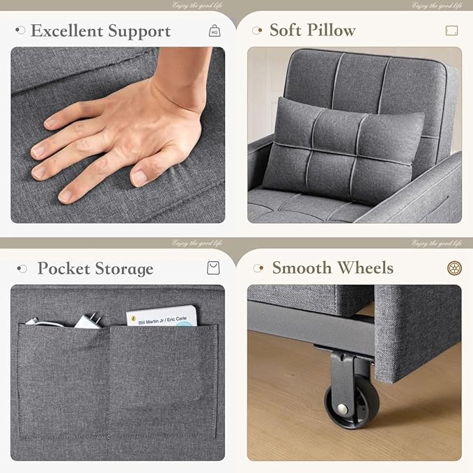 Eiram SoloRest 1-Seater Sofa Cum Bed with Pull-Out Bed Extension