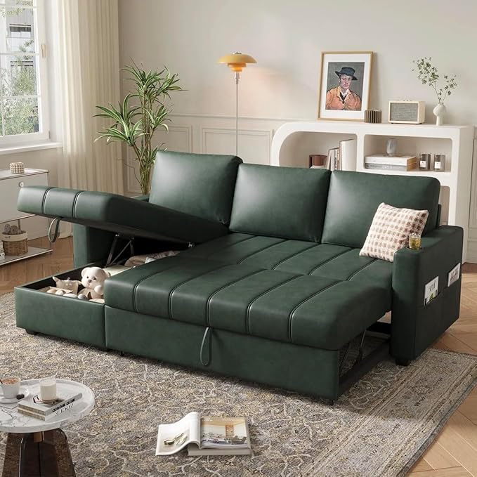 Eiram Berlin 5‑Seater L‑Shape Sofa Cum Bed with Hidden Storage & Magazine Pocket