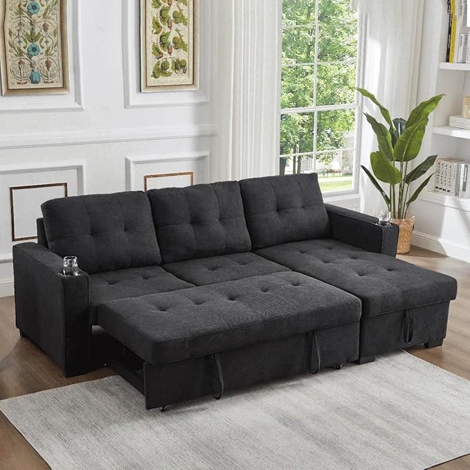 Eiram Berlin 5‑Seater L‑Shape Sofa Cum Bed with Hidden Storage & Magazine Pocket