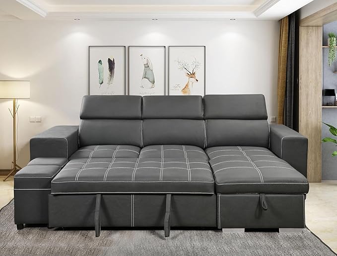 Eiram Flexora Luxe 5‑Seater L‑Shape Sofa Cum Bed with Pull‑Out Bed & Storage