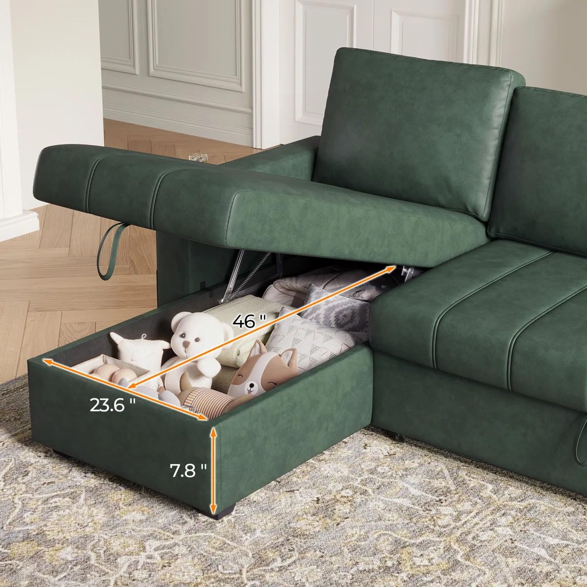 Eiram Berlin 5‑Seater L‑Shape Sofa Cum Bed with Hidden Storage & Magazine Pocket