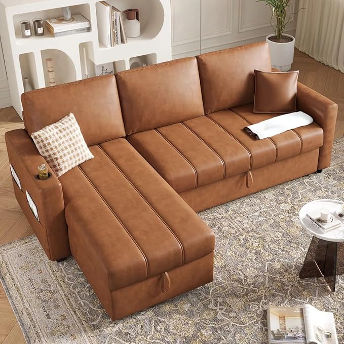 Eiram Berlin 5‑Seater L‑Shape Sofa Cum Bed with Hidden Storage & Magazine Pocket