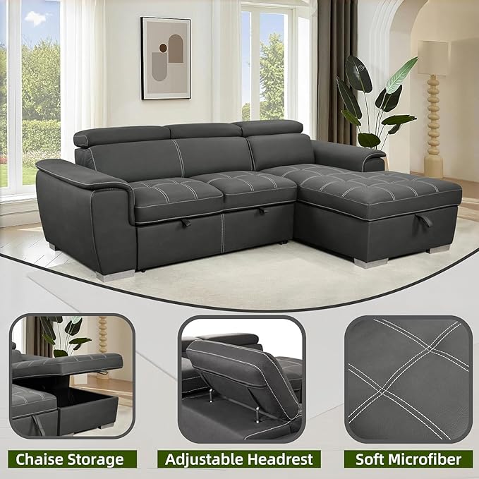 Eiram Oslo 5‑Seater L‑Shape Sofa Cum Bed with Hidden Storage & Magazine Pocket