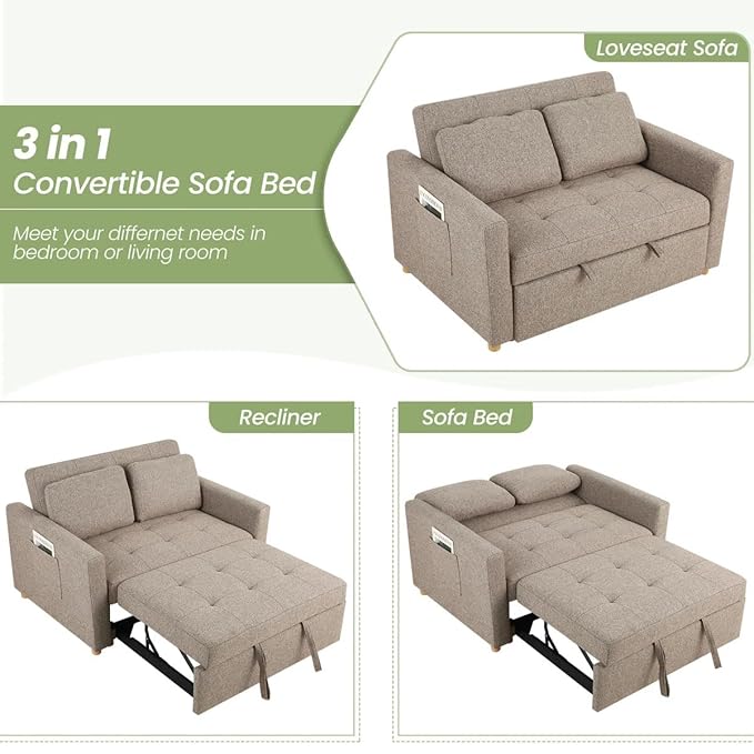Eiram FlexiFold 3-in-1 Convertible Sofa Cum Bed for Living Room