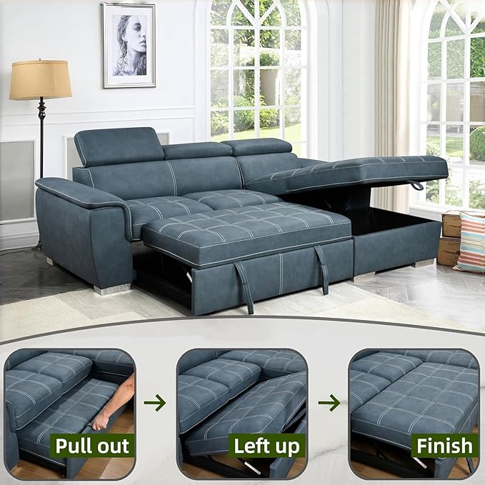Eiram Oslo 5‑Seater L‑Shape Sofa Cum Bed with Hidden Storage & Magazine Pocket