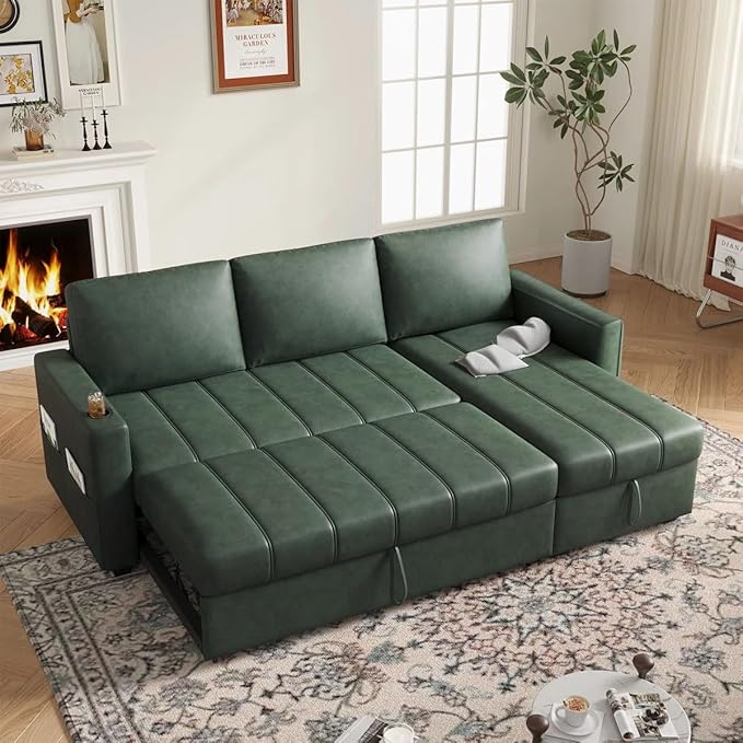 Eiram Berlin 5‑Seater L‑Shape Sofa Cum Bed with Hidden Storage & Magazine Pocket
