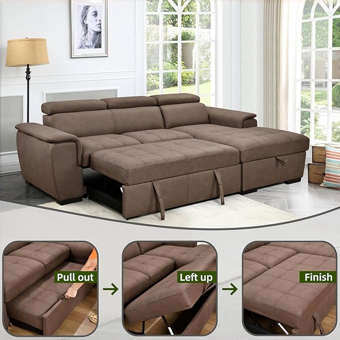 Eiram Oslo 5‑Seater L‑Shape Sofa Cum Bed with Hidden Storage & Magazine Pocket