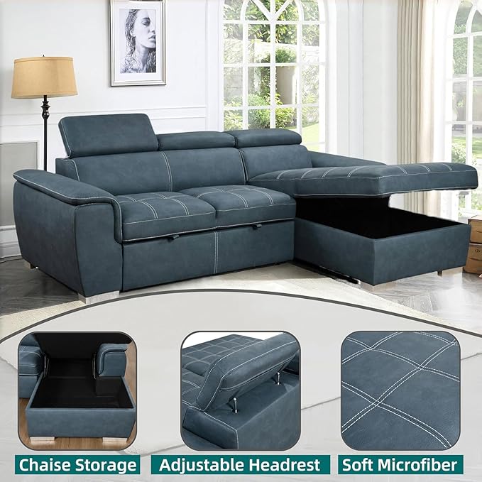 Eiram Oslo 5‑Seater L‑Shape Sofa Cum Bed with Hidden Storage & Magazine Pocket