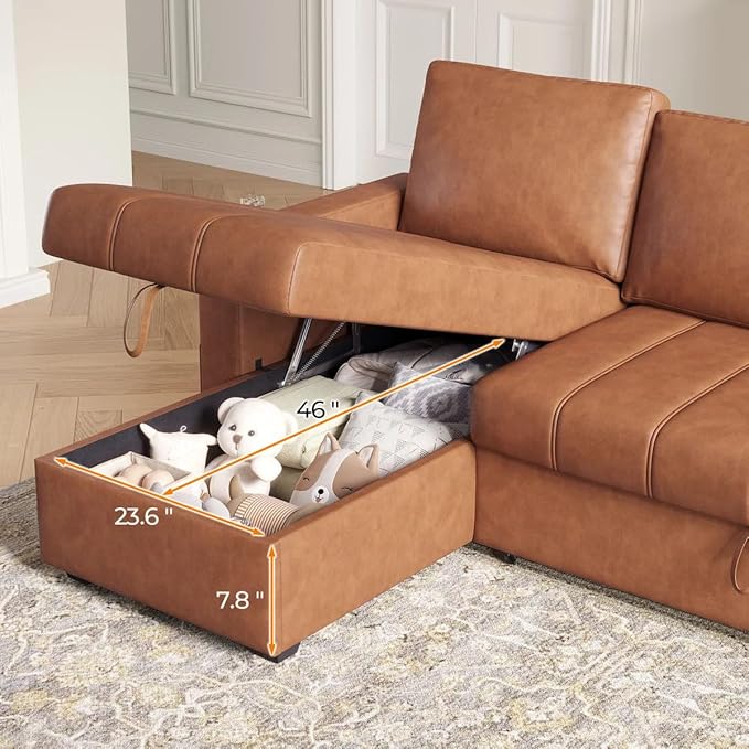 Eiram Berlin 5‑Seater L‑Shape Sofa Cum Bed with Hidden Storage & Magazine Pocket