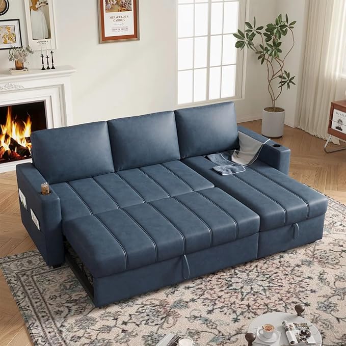 Eiram Berlin 5‑Seater L‑Shape Sofa Cum Bed with Hidden Storage & Magazine Pocket