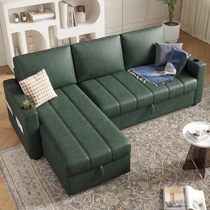 Eiram Berlin 5‑Seater L‑Shape Sofa Cum Bed with Hidden Storage & Magazine Pocket