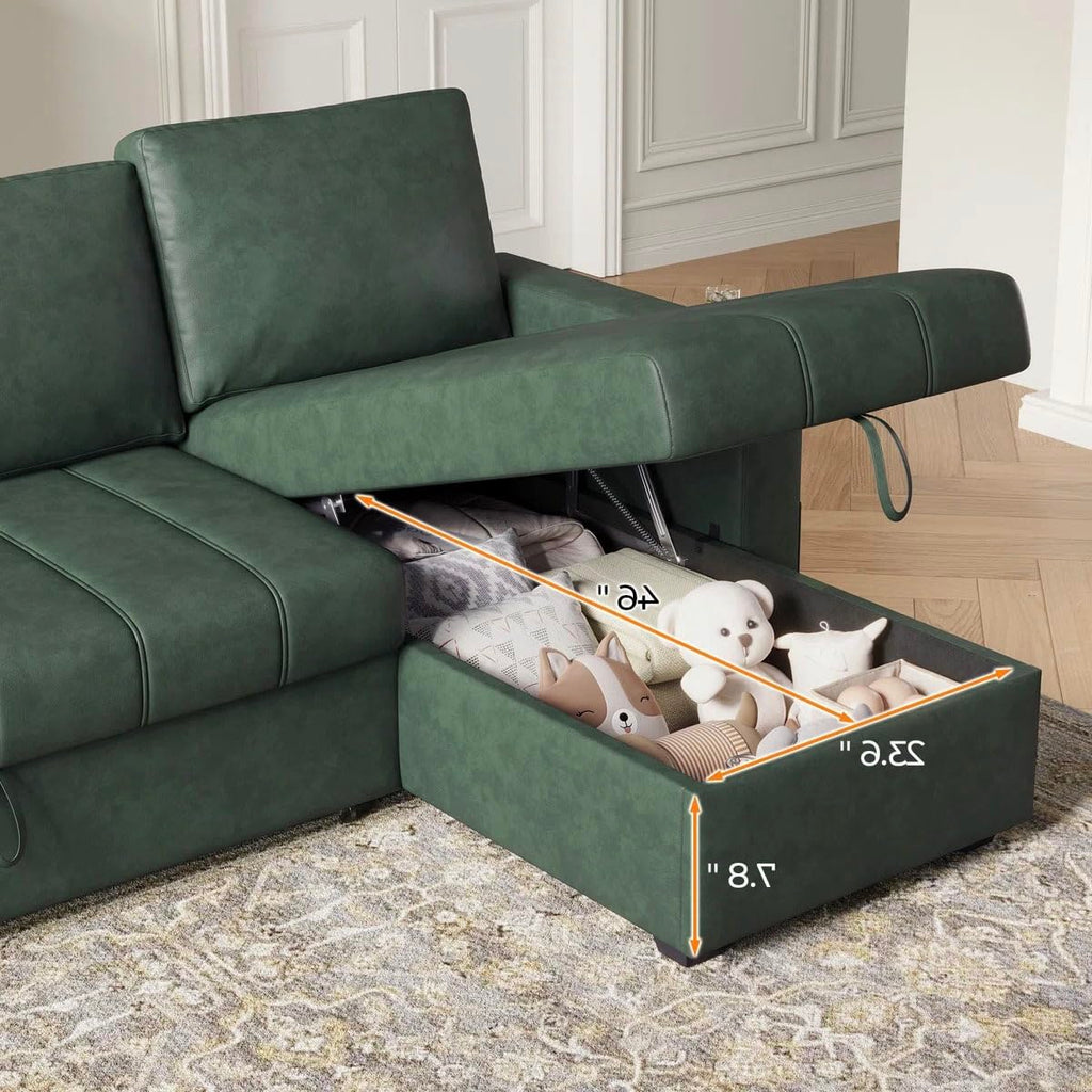 Eiram Berlin 5‑Seater L‑Shape Sofa Cum Bed with Hidden Storage & Magazine Pocket