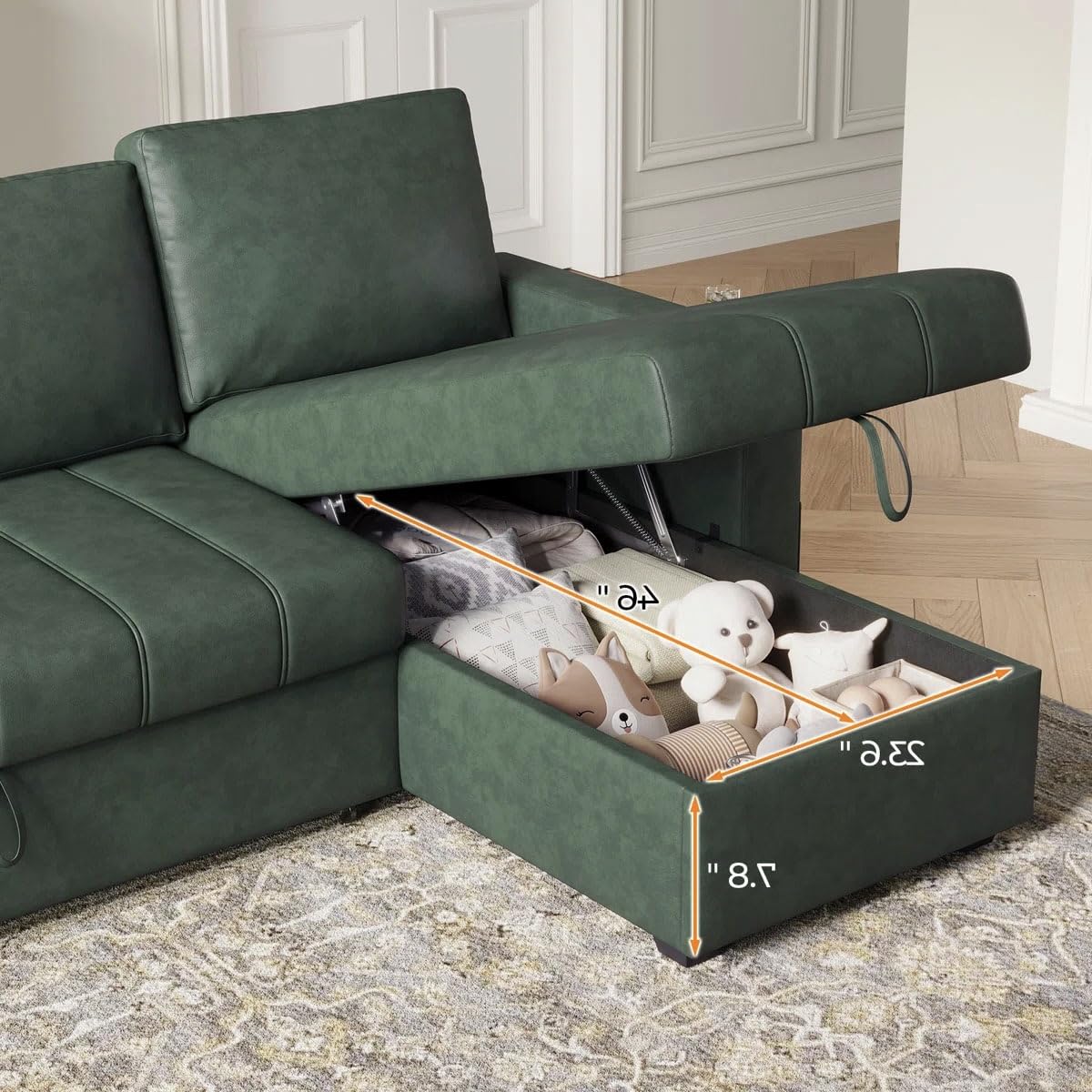 Eiram Berlin 5‑Seater L‑Shape Sofa Cum Bed with Hidden Storage & Magazine Pocket