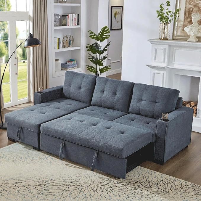 Eiram Berlin 5‑Seater L‑Shape Sofa Cum Bed with Hidden Storage & Magazine Pocket