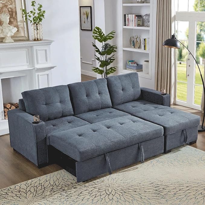 Eiram Berlin 5‑Seater L‑Shape Sofa Cum Bed with Hidden Storage & Magazine Pocket