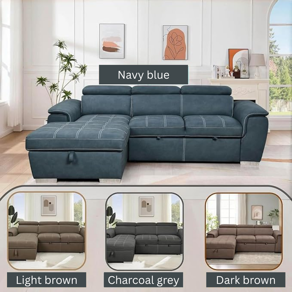 Eiram Oslo 5‑Seater L‑Shape Sofa Cum Bed with Hidden Storage & Magazine Pocket