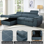 Eiram Oslo 5‑Seater L‑Shape Sofa Cum Bed with Hidden Storage & Magazine Pocket
