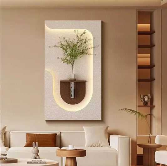 Luxury Sandstone Wall Décor with Vase and Warm Lighting – A Sophisticated Home Addition
